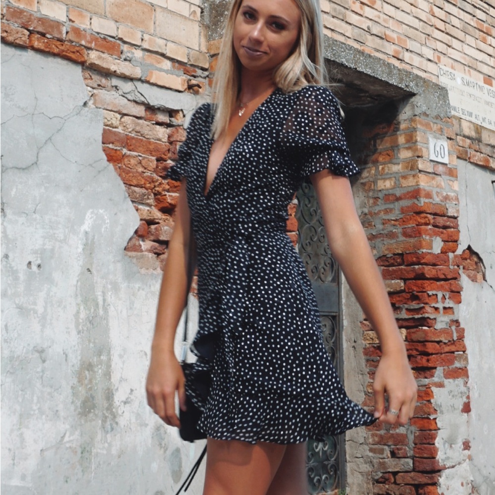 Saints & Secrets Navy blue ruffle wrap mini dress
